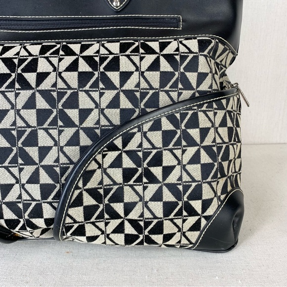 Maxx New‎ York Black Faux Leather and Geometric Print Fabric Travel/Tote Bag - Picture 4 of 13